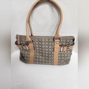 Nine West Geometric Jacquard Pattern Shoulder Bag Tan/Greenish Gray canvas Y2K